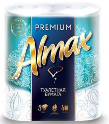 Туалетная бумага, Almax (Алмакс) 4 шт Премиум трехслойная белая с цветным тиснением